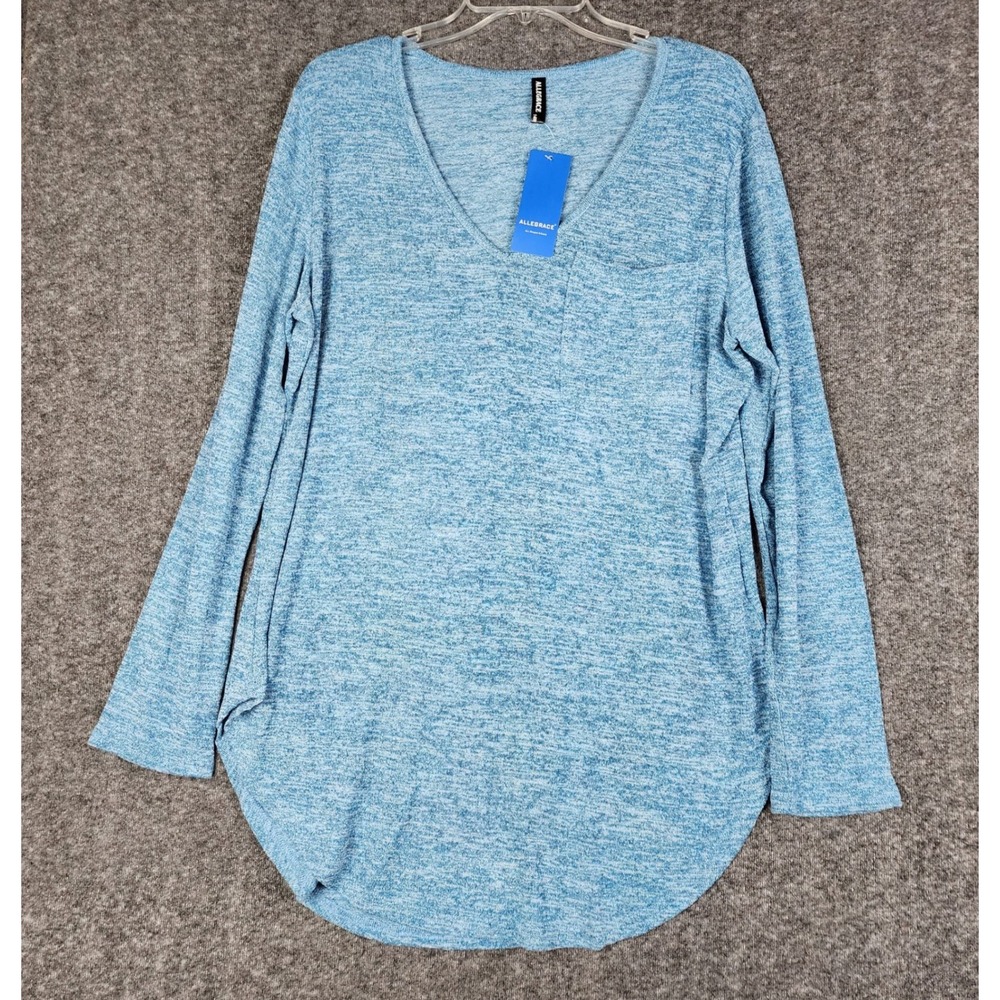 Allegrace Tunic Top Womens 14W Blue‎ Space Dye Long Sleeve V-Neck Pocket NEW